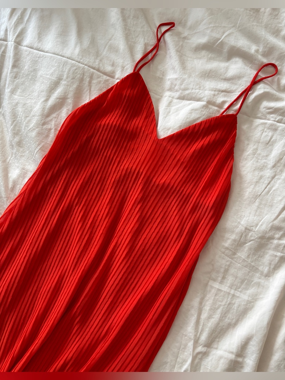 Zara Orange-Red Pleated Midi Slip Dress - Picture 3 of 5